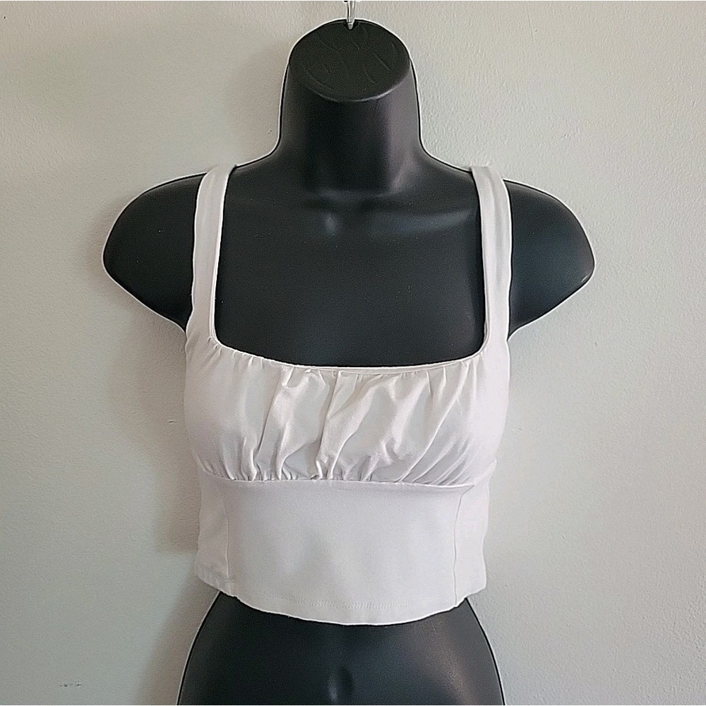 Aritzia Wilfred Free Orbit Tank Small White Cropped Square Neck Gathered Bust